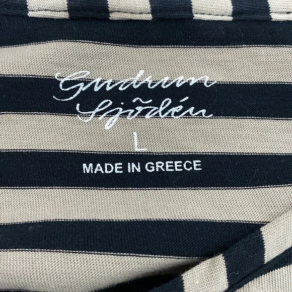 Gudrun Sjoden Essential Classic Black Tan Casual Striped Long Sleeve Shirt Top L - Picture 4 of 4